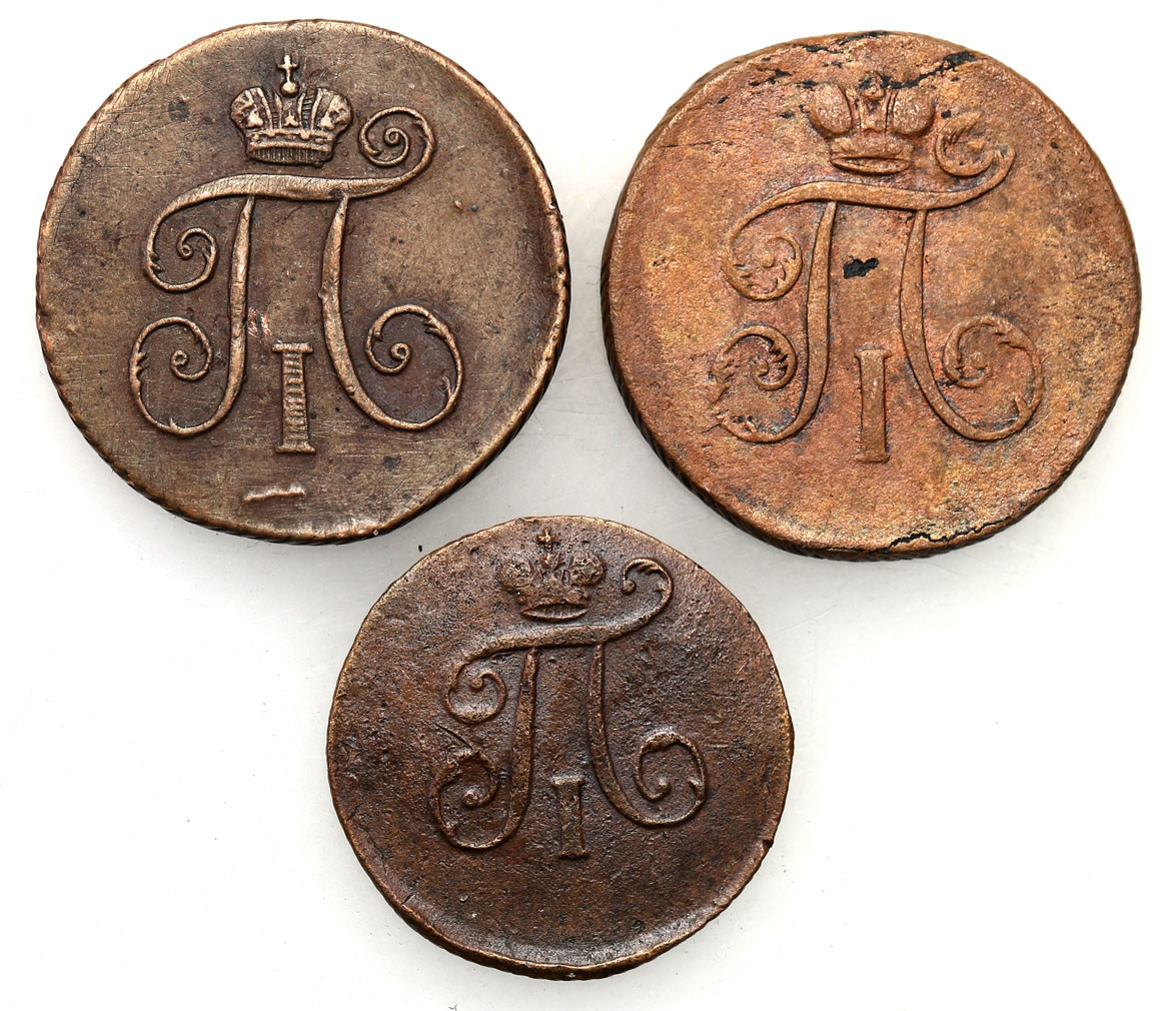 Rosja. Paweł I. Połuszka 1798, denga 1797, 1798, zestaw 3 monet - RZADKIE
